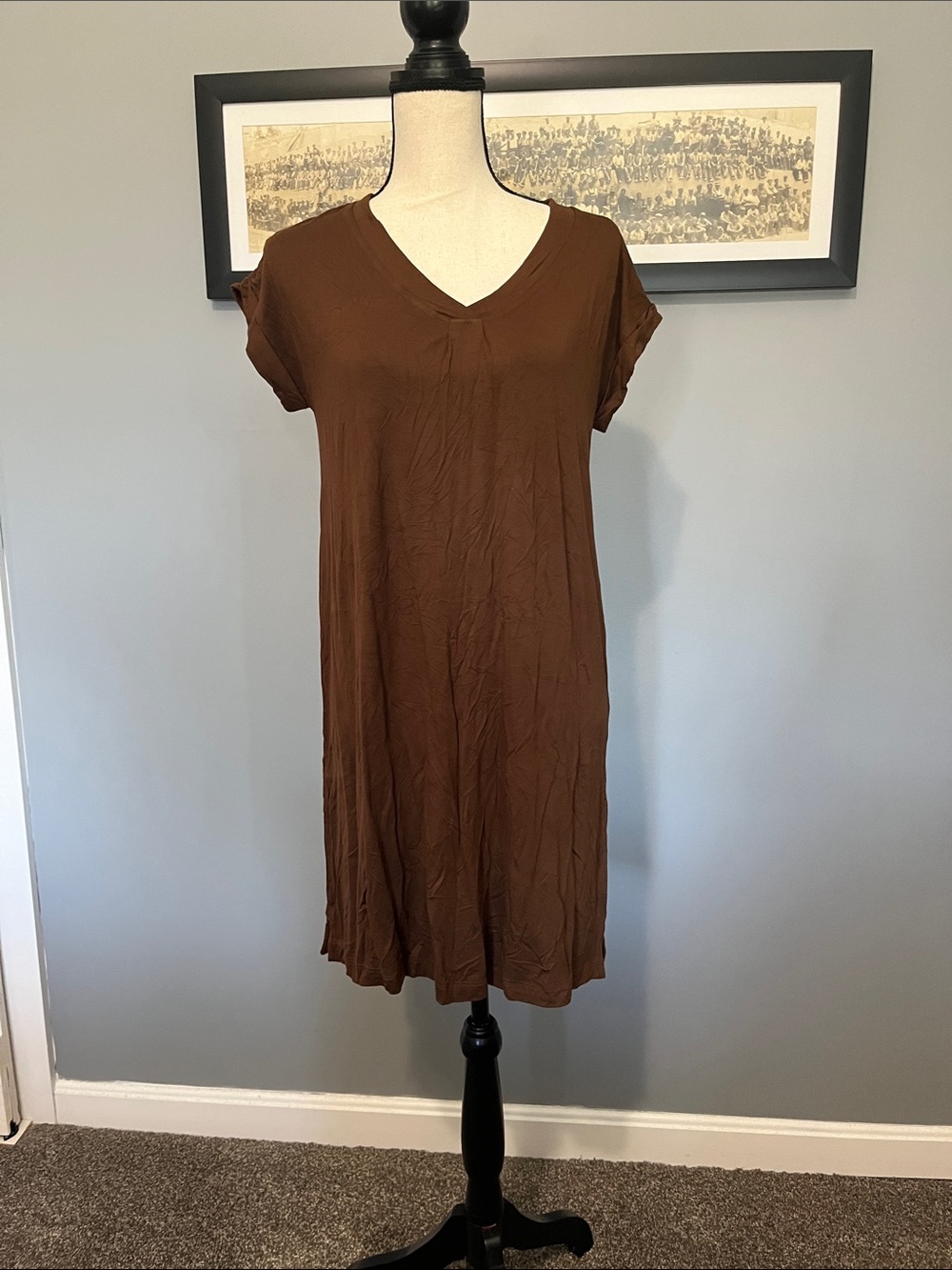 Chocolate Brown Short Sleeve Shift Dress
